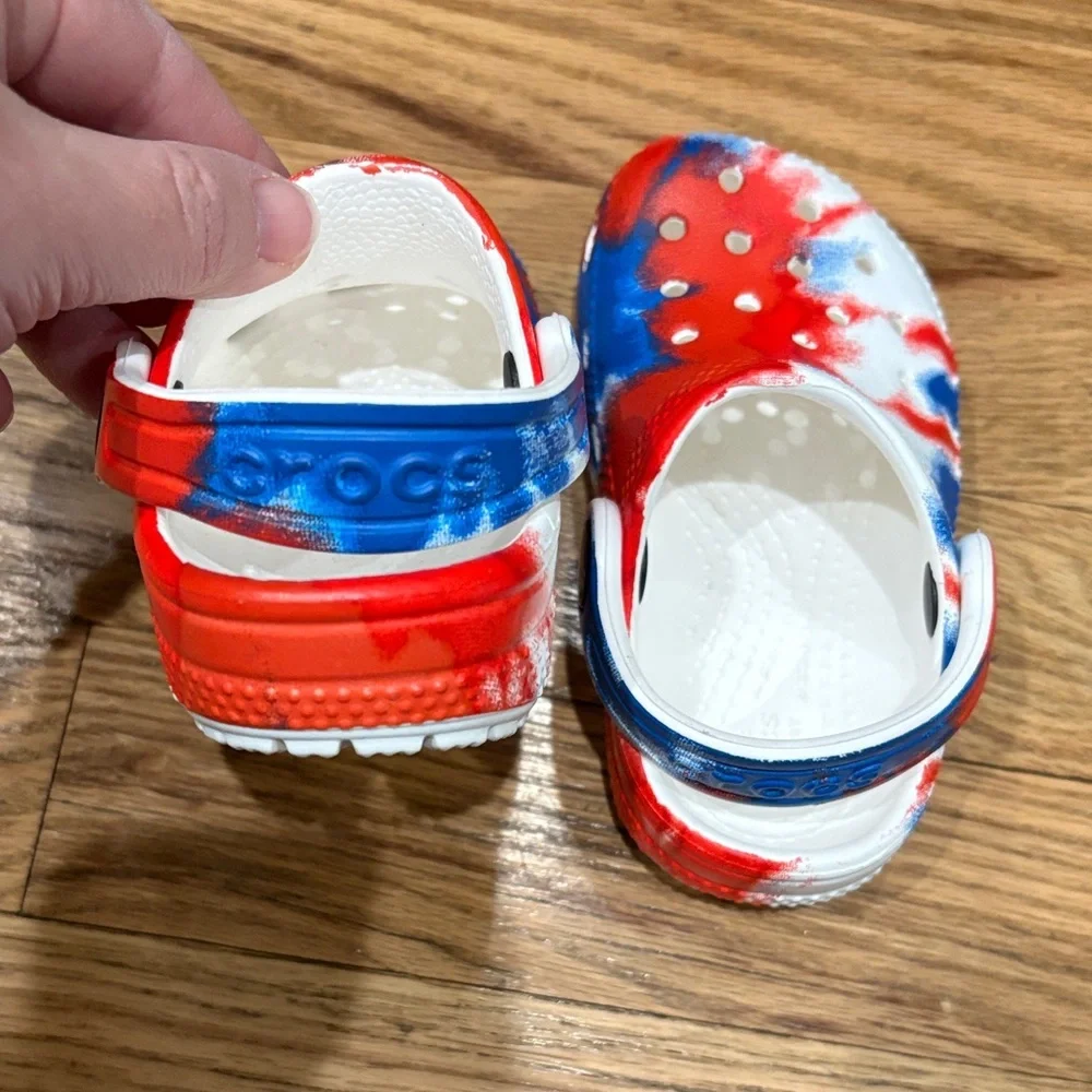 Baby Tie-Dye Crocs - Red, Blue, and White